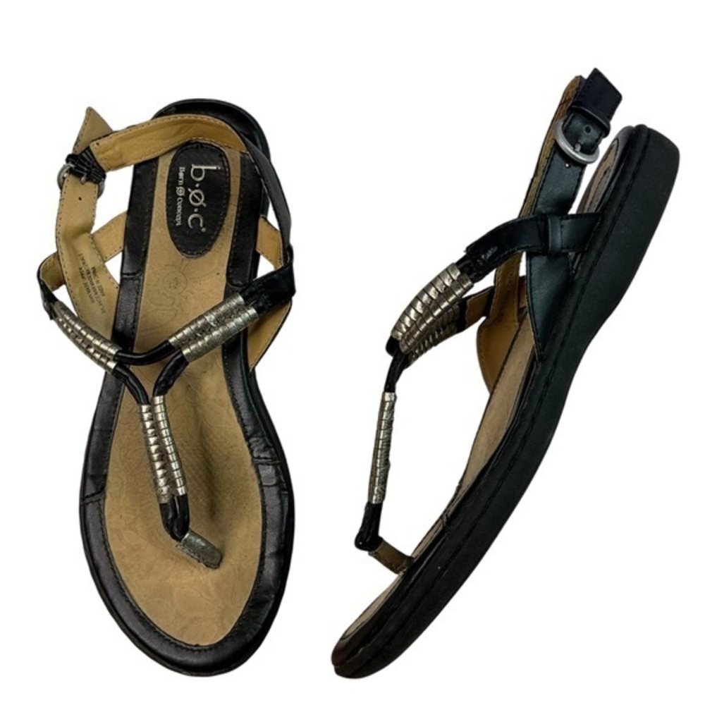 b.o.c. Black and Tan Strappy Sandals Thong Toe Slingback Strap Womens Size 9